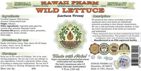 Hawaii Pharm Wild Lettuce Alcohol-Free Liquid Extract, Organic Wild Lettuce (Lactuca Virosa) Dried Herb Glycerite Natural Herbal Supplement, USA 2...