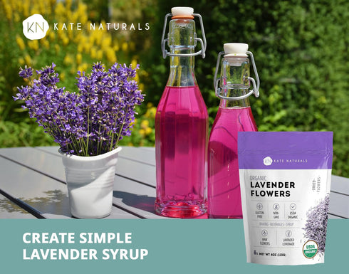Kate Naturals Dried Lavender Flowers for Tea, Syrup, Lemonade, Soap Making. Edible Culinary Grade Buds (4oz, Organic, Food Grade)...