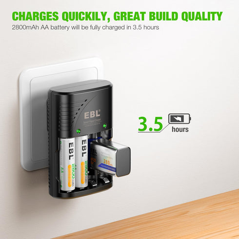 EBL Smart Rapid AA AAA Charger for AA AAA 9V Rechargeable Batteries Ni-MH Ni-CD Rechargeable Batteries...