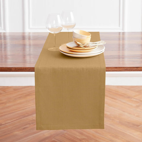 Solino Home Linen Table Runner 48 Inches - 100% Pure Linen Camel Table Runner 14 x 48 Inch Ideal for Dresser and Coffee Tables - Fall, Autumn, Tha...