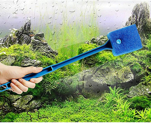 2 Pieces Aquarium Cleaning Brush Fish Tank Cleaning Brush Double-Sided Sponge Brush Long Handle Fish Tank Scrubber for Aquariums and Home(Blue, Gr...