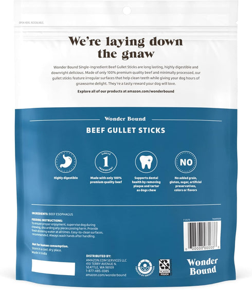 Amazon Brand - Wonder Bound Beef Gullet Sticks Dog Treats, 5-6 Inch, Pack of 25, Highly Digestible, Minimally Processed, 7.05 Ounce, 25 Count (Pac...