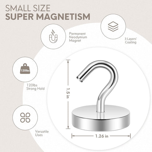 Neosmuk Magnetic Hooks Heavy Duty,120lb Super Strong Magnet with Hooks for Cruise Cabins, Large Metal Hooks for Hanging on Fridge,Extra Strong Mag...