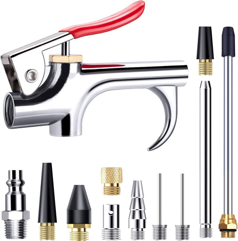 13 Pcs 2-Way Connection Air Nozzle Blow Gun Set, Air Nozzle Kit with 1/4 in Standard Quick Fitting and 8 Air Nozzles, Air Compressor Accessories f...
