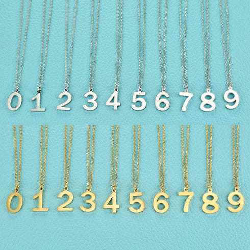 HZMAN Womens Stainless Steel Number 0-9 Charms Pendant Necklace 2 Colors Gold Silve...