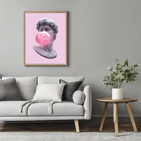 Posterizer 1 pcs-David With Bubble Gum Pop Art-Pink Aesthetic-Abstract & Modern Art-Comedy Art-Gifts for Women-Living Room Bedroom Decor- unframed...