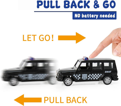 Die Cast Metal Little Toy Cars Set of 5, Openable Doors Pull Back Car Gift Pack for Kids (Police car)...