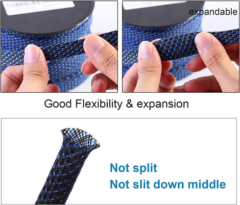 25ft - 1 inch PET Expandable Braided Sleeving – BlackBlue – Alex Tech Braided Cable Sleeve...