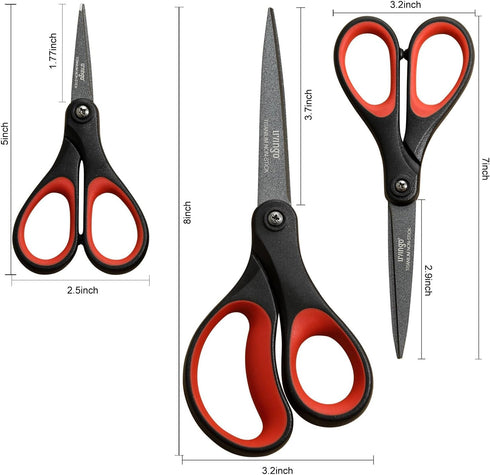 LIVINGO 3 Pack Titanium Scissors All Purpose - Non Stick Stainless Steel Sharp Scissors Set Heavy Duty for Office School Sewing Crafting Cutting F...