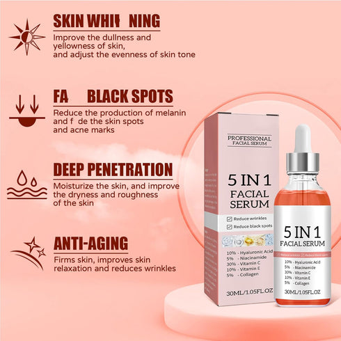 30% Vitamin C Face Serum, Niacinamide and Hyaluronic Acid Serum, 5 in 1 Vitamin E Serum for Face Anti Aging, Hydrating Collagen Face Serum for Wom...