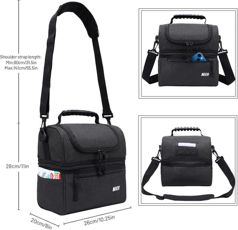 MIER Adult Lunch Box Insulated Lunch Bag Large Cooler Tote Bag for Men, Women, Double Deck Cooler (Dark Grey, Large)...