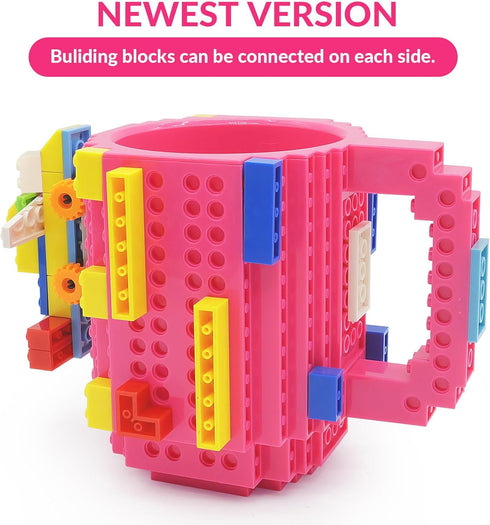 Build-on Brick Coffee Mug, Funny DIY Novelty Cup with Building Blocks Creative for Kids Men Women Xmas Birthday (Rose)...
