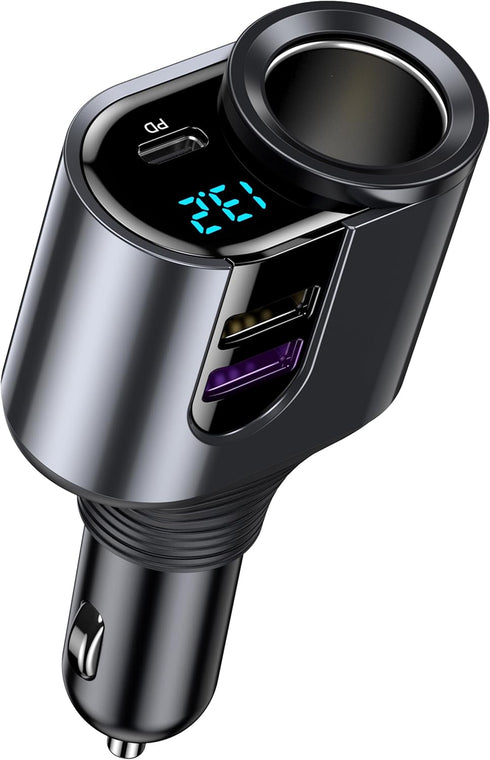 LIHAN Cigarette Lighter USB C Charger, Car Socket Plug Adapter,12V/24V Outlet Splitter with 3 USB Ports, LED Voltage, Compatible for iPhone 15/15 ...