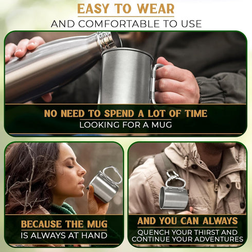 Stainless Steel Camping Mug with Handle - 13.5 oz Coffee Camping Mug with Carabiner Handle Portable Backpack Outdoor Hiking Cup Lightweight Campin...