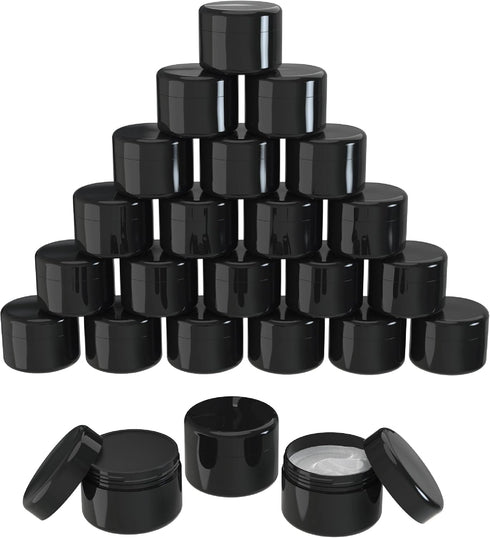 Houseables Black Cosmetic Jars, Small Containers with Lids, Plastic, 2 Fl Oz, 160 ML, 24 Pack, TSA Approved Container for Lotion, Salve, Body Butt...