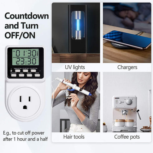 Digital Infinite Repeat Cycle Intermittent Timer Plug for Electrical Outlet, 24 Hour Programmable Indoor Timed Power Switch with Countdown Delay O...