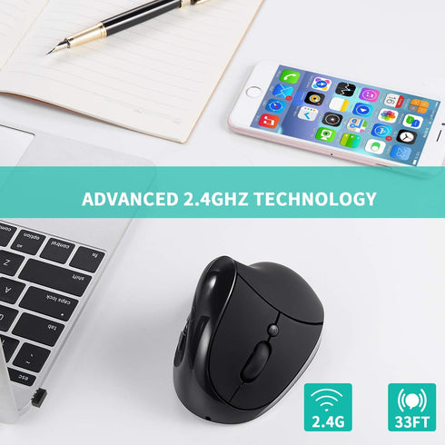 AURTEC Left-Handed Mouse, Rechargeable 2.4G Wireless Ergonomic Vertical Mice with USB Receiver, 6 Buttons and 3 Adjustable DPI 800/1200/1600 for L...