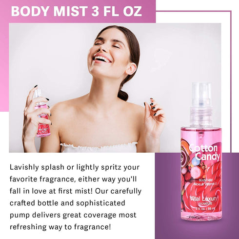 Vital Luxury Cotton Candy Bath & Body Travel Kit, 3 Fl Oz, Ideal Skincare Gift Home Spa Set, Includes Shower Gel, Body Lotion and Fragrance Mist, ...