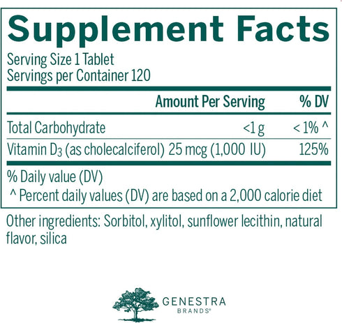 Genestra Brands D3 1000 Chewable | Vitamin D Supplement | 120 Chewable Tablets | Natural Blackcurrant Flavor...