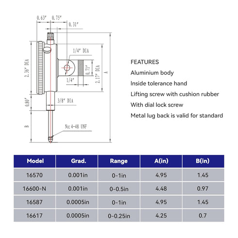 HFS(R) 0-1/2" Dial Indicator Lathe Tool High Precision, 0.001" Graduation Interval...