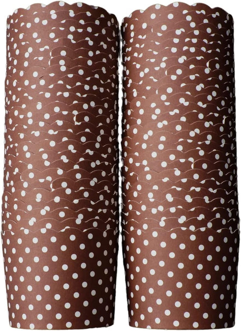 50-Pack Paper Baking Cups, Greaseproof Disposable Cupcake Muffin Liners (Large, Chocolate Brown Polka Dots)...
