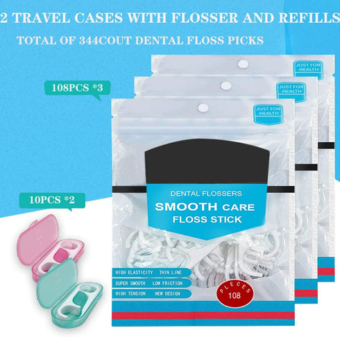 Dental Floss Picks,344 Count Tasteless Tooth Picks Flossers,Travel Floss with Travel Case,Tooth Picks Flossers for Oral Cleaning,Oral Care Flosser...