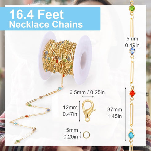 ANCIRS 16.4 Feet/5 Meters Paperclip Chain for DIY Jewelry Making with 70pcs Gold Jump Rings & 20pcs Lobster Clasps, Rhinestone Cable Chain Link fo...