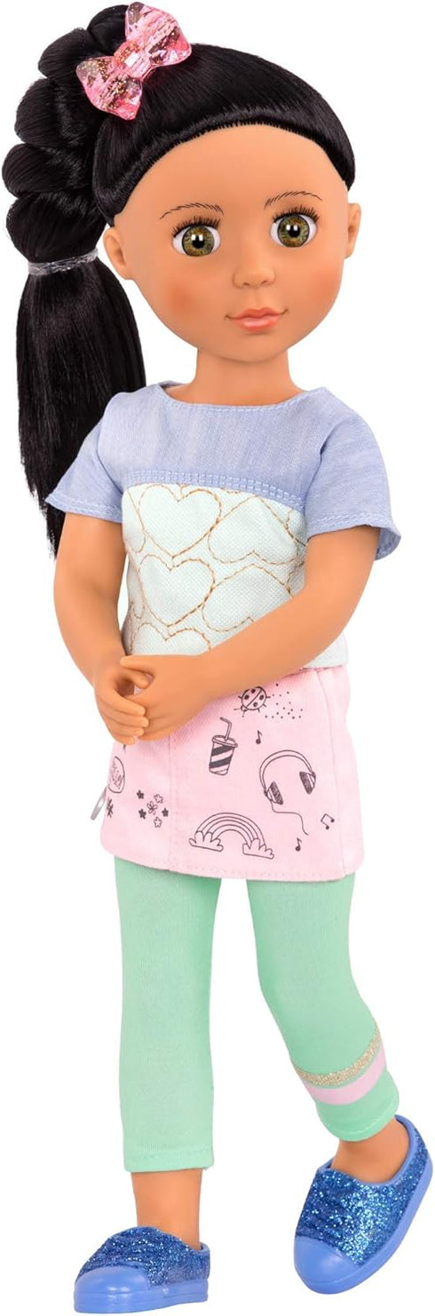 Glitter Girls – Soo Ji 14-inch Poseable Fashion Doll – Black Hair & Hazel Eyes —Hearts Outfit with Blue Glitter Shoes – Toys, Clothes, and Accesso...