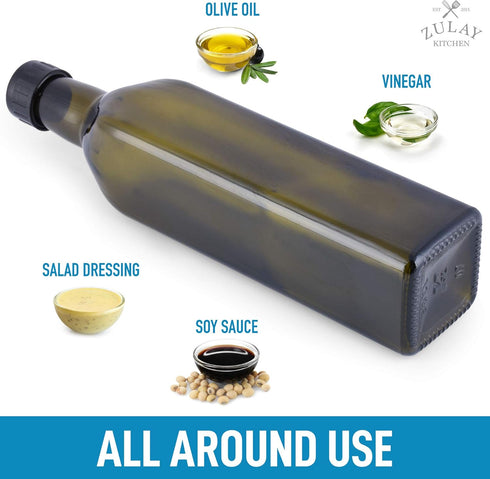 Zulay Kitchen Olive Oil Dispenser Bottle – 17oz Glass Oil Container with Spout, Funnel & Pourer – Dark Brown...