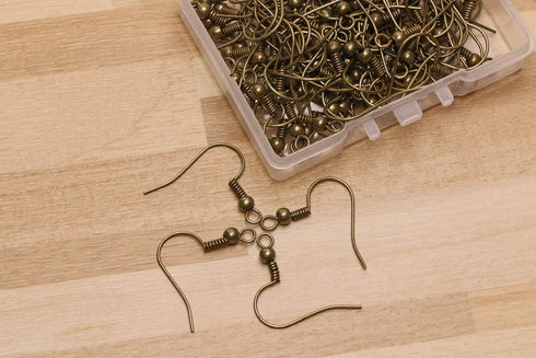 Shapenty Surgical Brass Ball Coil Fish Earring Hooks Clasp Hypo-allergenic Ear Wire Bead Connector Hooks with Large Loop for DIY Jewelry Finding M...