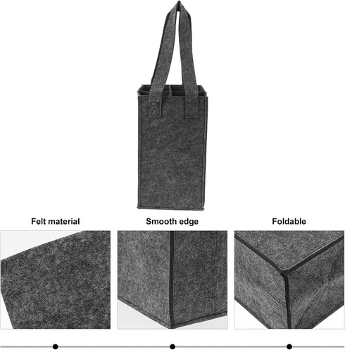 Foldable Tote Bag 4 Bottle Wine Carrier Tote Wine Bottle Bags Felt Wine Carrier Reusable Grocery Bags for Travel Camping and Picnic Dark Grey Coll...
