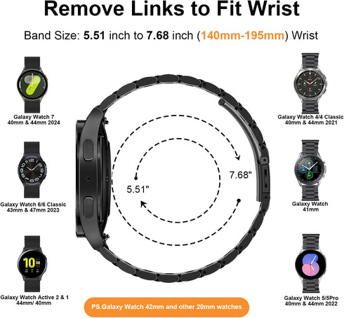 Valkit 2 Packs for Galaxy Watch 7 6 5 4 FE Band Pro Classic 43/47/45/40/44/42/46mm No Gap Elegant Casual Solid Stainless Steel Metal Wristbands Wo...