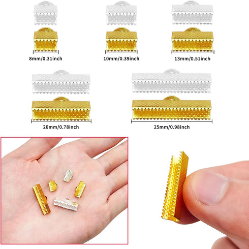 200pcs Ribbon Crimp Ends Pinch Crimp Cord Ends Clasp Leather Crimp Ends Ribbon Bracelet Kit Bookmark Pinch Crimp Ends Ribbon Clamp Ends for Jewelr...