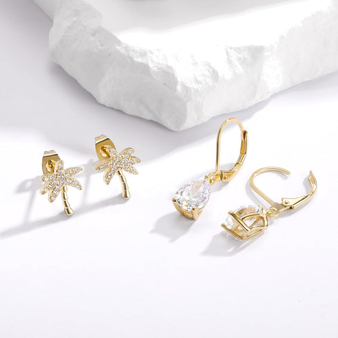 Leverback Earrings Set for Women 18K Gold Plated Cubic Zirconia Dangle Earrings Hypoallergenic Jewelry Gifts for Her...