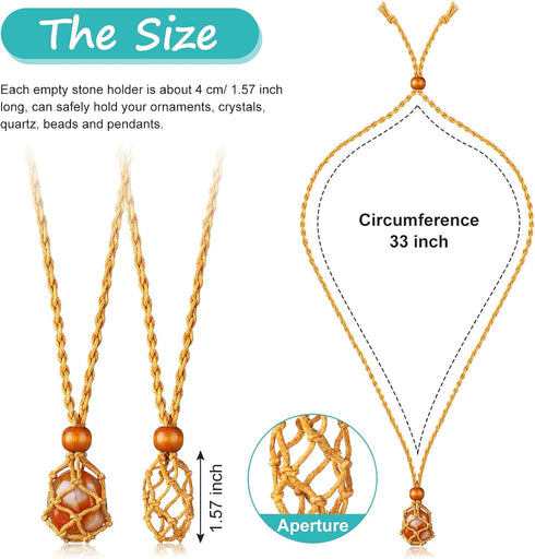 Hicarer 12Pcs Crystal Cage Necklace Holder Necklace Cord Empty Stone Holder Pendant Stone Holder Replacement Hand-woven Necklace Cord with Adjusta...