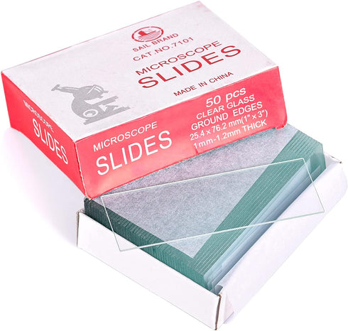 HOAOH 50 Pieces Microscope Slides and 100pcs Pre-Cleaned 20mm x 20mm Microscope Cover Slips Glasses for Basic Biological Science Education...