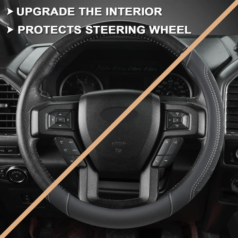 GIANT PANDA Car Steering Wheel Cover for Ford - F150 F250 F350 Expedition, (15.5-16 inches - Black+Gray Line)...