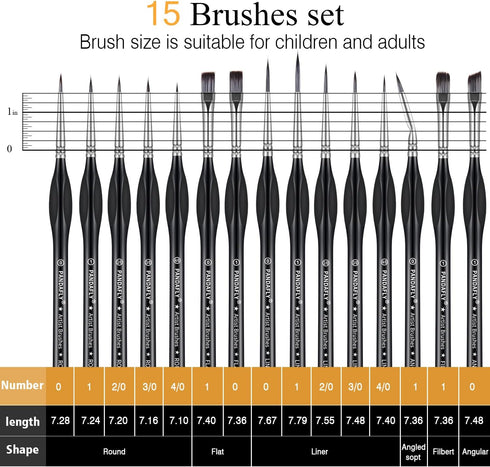 PANDAFLY Detail Paint Brushes Set, 15pcs Miniature Brushes for Fine Detailing & Art Painting - Acrylic, Oil, Watercolors & Paint by Number, Models...