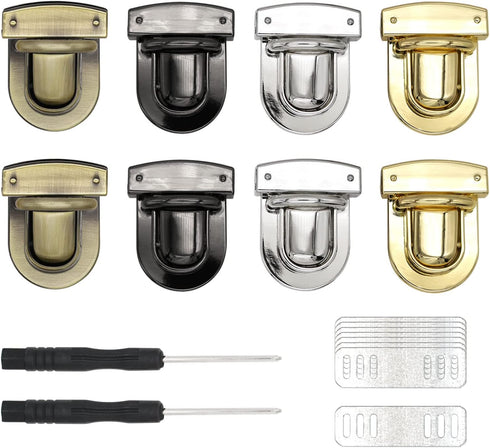 8 Sets Tuck Lock Clasp Catch Purse Buckle Fasteners Wallet Buckle Purse Metal Clasp Locks for DIY Craft Bag Leather Handbags Making (4 Colors)...