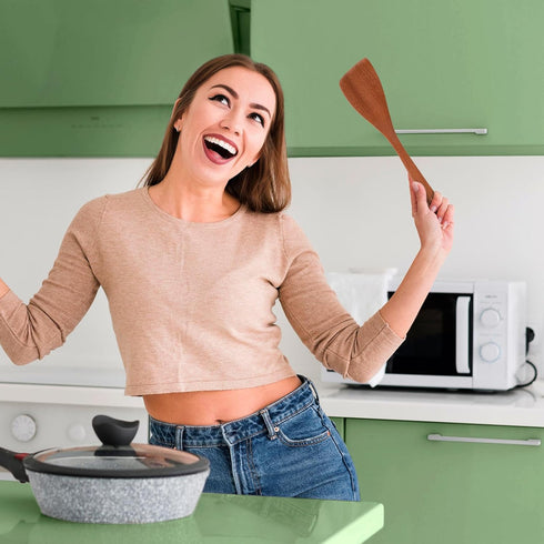 Wooden Spatula for Cooking 12.8 Inches Flat Wooden Spatula for Non Stick Cookware Long Handle Flat Frying Spatula Natural Wooden Cooking Utensils ...