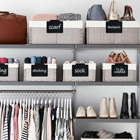 20 PCS Basket Bin Labels Clip on Removable PVC Kitchen Pantry Clip Label Holder for Basket Organization Box or Storage Bins-Includes1 White Chalk ...