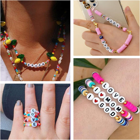 100PCS Letter Beads 4X7mm White Round Acrylic Alphabet Beads Vowel Letter I Beads for Jewelry Making,Beads for Bracelets Making DIY Necklaces...