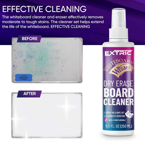 Whiteboard Cleaner 8.5 Ounces White Board Cleaning Spray, Dry Erase Board Cleaner and a Microfiber Cleaning Cloth (1) Non-Toxic Dry Erase Cleaner ...