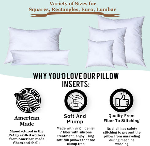 Pillowflex Premium Polyester Throw Pillow Insert - 20x20 - Ultra Soft Small Square Throw Pillow, Couch Sham, Lumbar, Back, Sofa - Machine Washable...