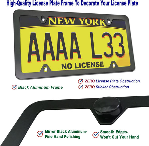 Aootf Front License Plate Bracket- Universal Bumper Mounting Kit, Car Tag Holder Adapter & Black Aluminum Plate Cover, Anti-Theft Lock Screw Bolt ...
