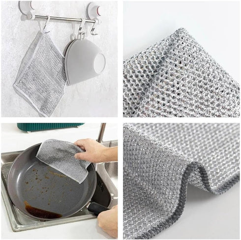 Non-Scratch Wire Cleaning Dishwash Dishcloth, Kitchen Washcloths for Washing Dishes, Multipurpose Wire Dishwashing Rag for Wet and Dry(10PCS)(Doub...