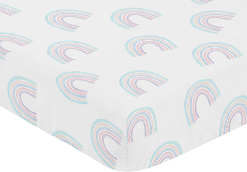 Sweet Jojo Designs Pastel Rainbow Girl Fitted Crib Sheet Baby or Toddler Bed Nursery - Blush Pink, Purple, Teal, Blue and White...
