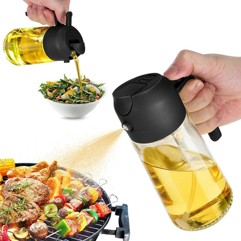 16oz Oil Dispenser Bottle for Kitchen - 2 in 1 Olive Oil Dispenser and Oil Sprayer - 470ml Olive Oil Bottle - Oil Sprayer for Cooking, Kitchen, Sa...