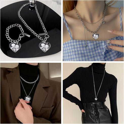 KitBeads 20pcs Heart Shaped Skull Charms Couple Kissing Skeleton Charms Star Moon Dark Night Celestial Black Heart Charms for Jewelry Making Bulk...