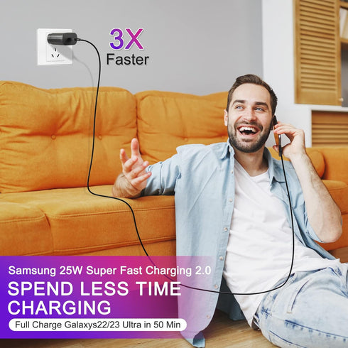 Samsung Super Fast Charger,3 Pack Type C 25W USB C Wall Charger Fast Charging with 10FT Long Type C to C Cable for Samsung Galaxy S24 Ultra/S24/S2...